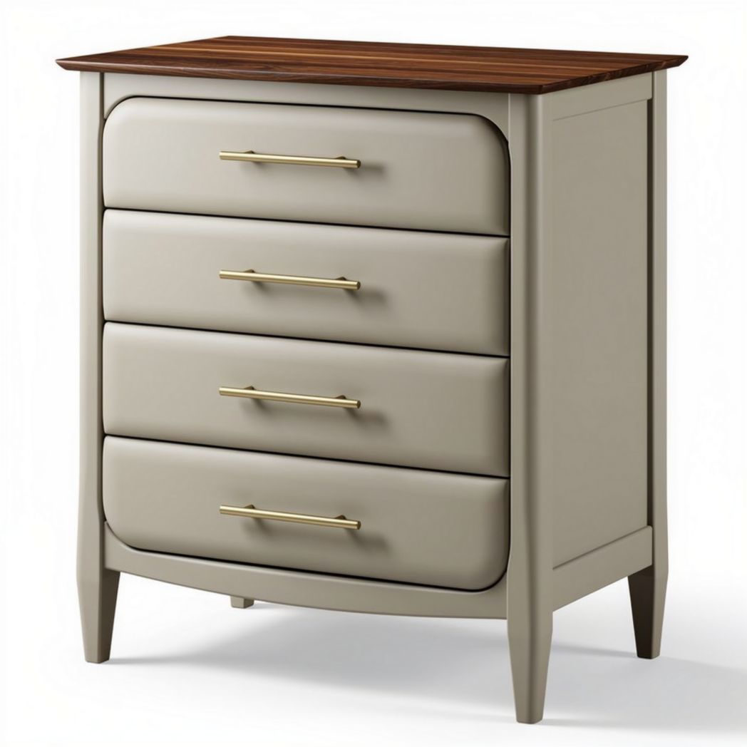 Commode en bois beige avec finition noyer et quatre tiroirs 80 x 45 x 100cm