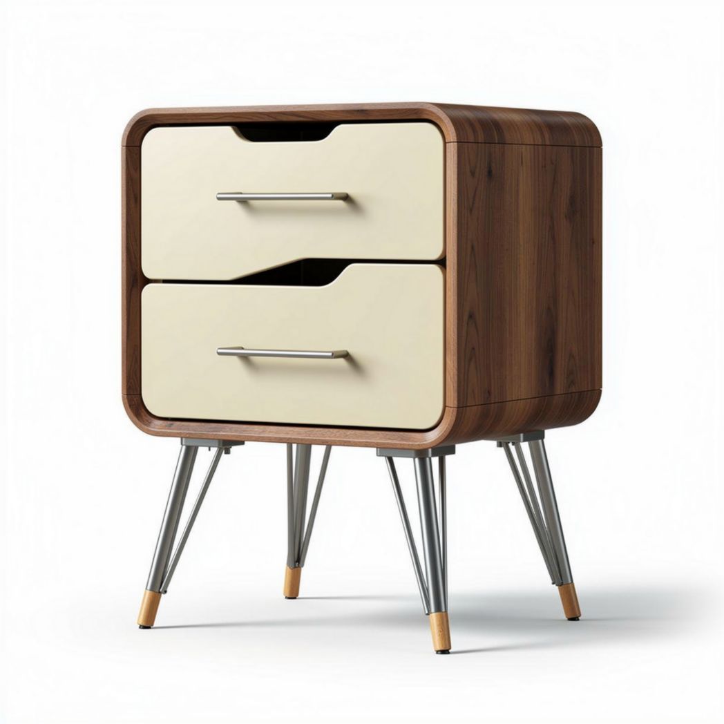 Table de nuit en bois de noyer avec tiroirs beige 50 x 40 x 60cm