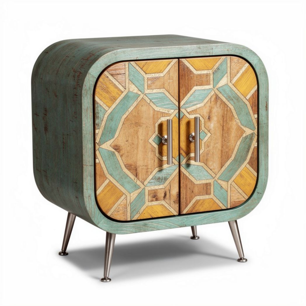 Buffet en bois multicolore avec portes en mosaïque dimensions 45 x 30 x 40cm