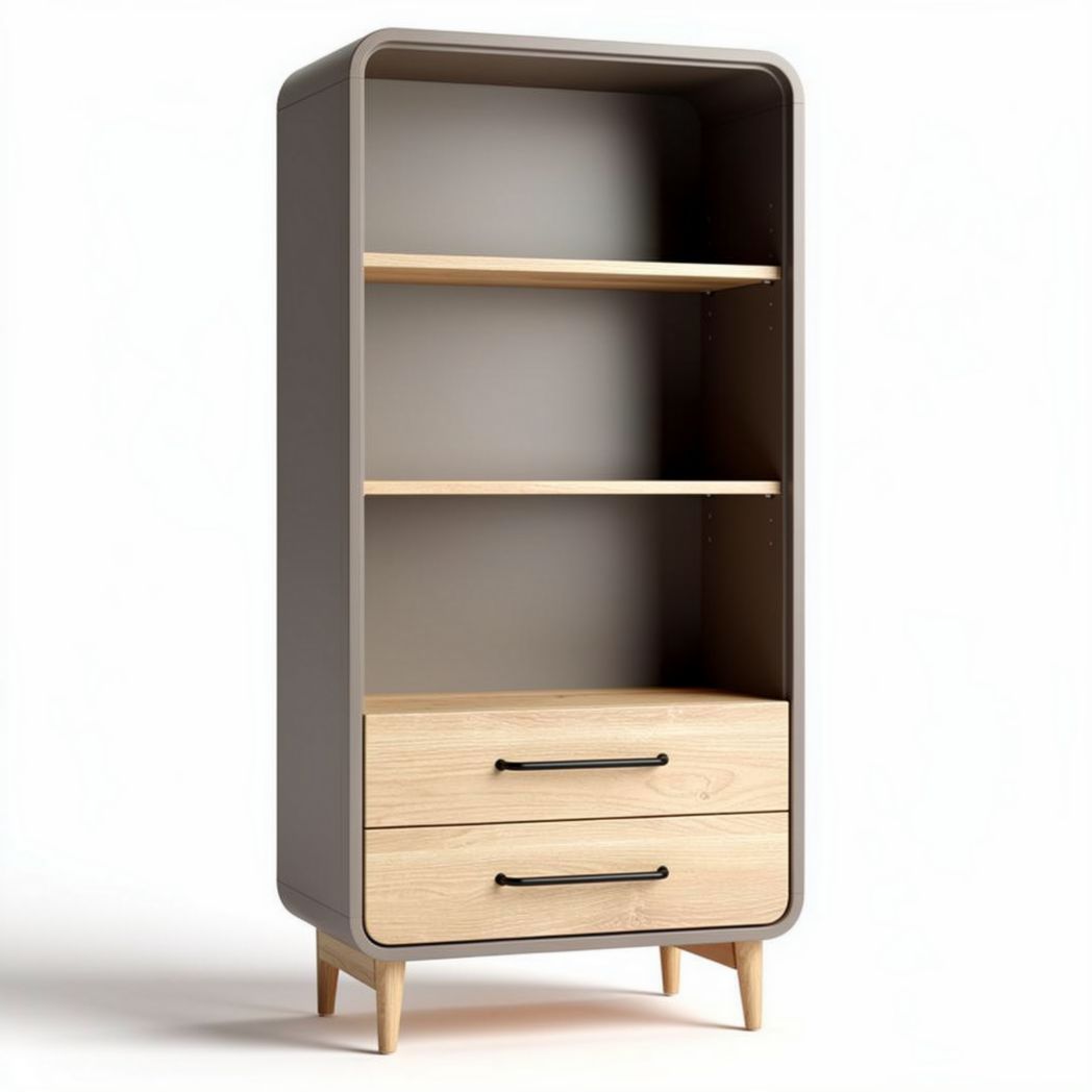 Bibliothèque en bois mélangé avec tiroirs 80 x 40 x 180cm coloris gris et chêne