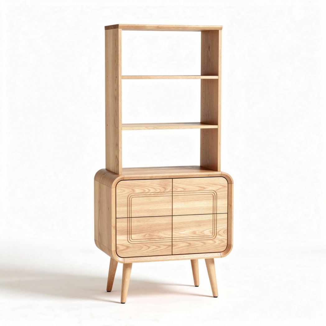 Meuble de rangement en bois naturel avec étagères et tiroirs 80 x 40 x 150cm