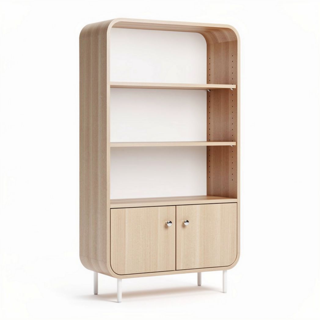 Bibliothèque en bois clair avec étagères et portes fermées 100 x 40 x 180cm