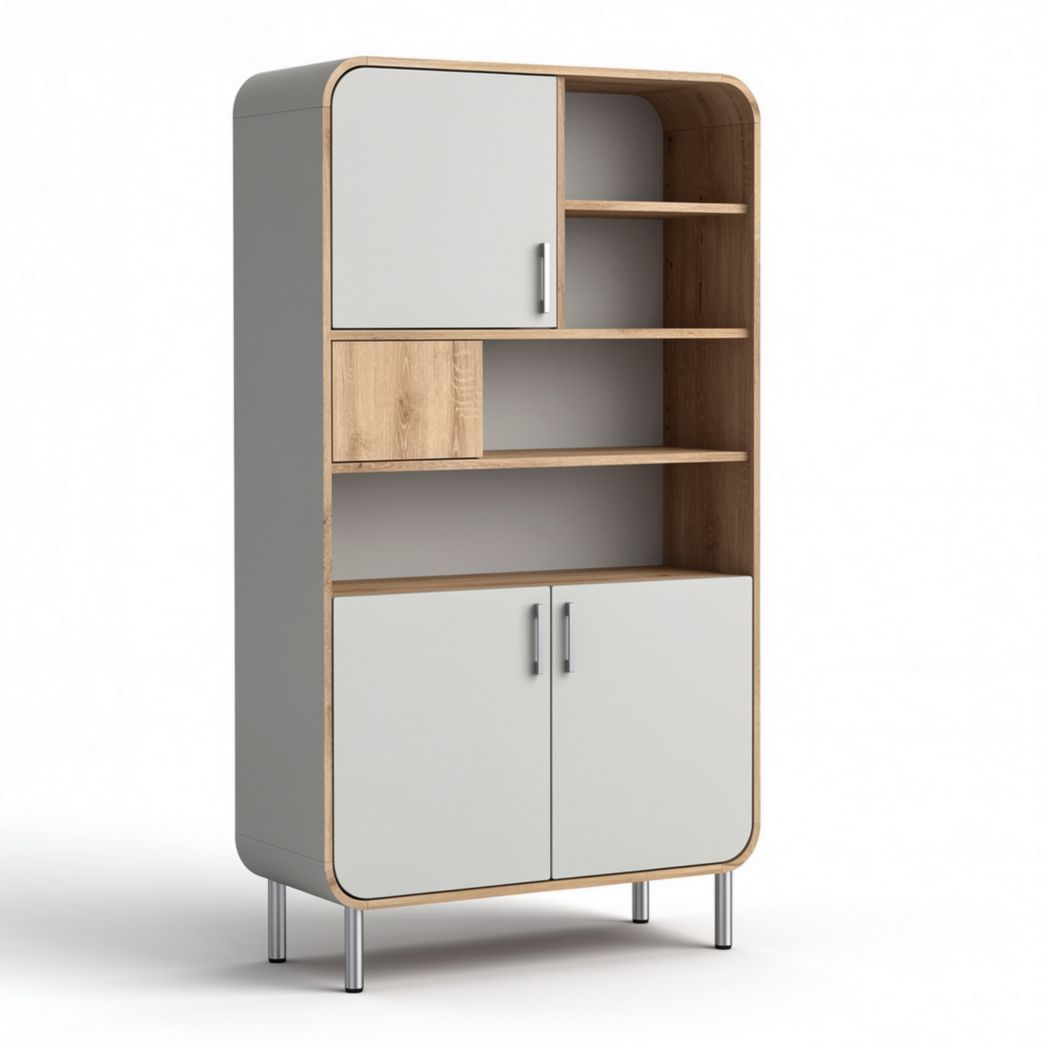 Meuble de rangement en bois et métal avec portes blanches 80 x 40 x 180cm