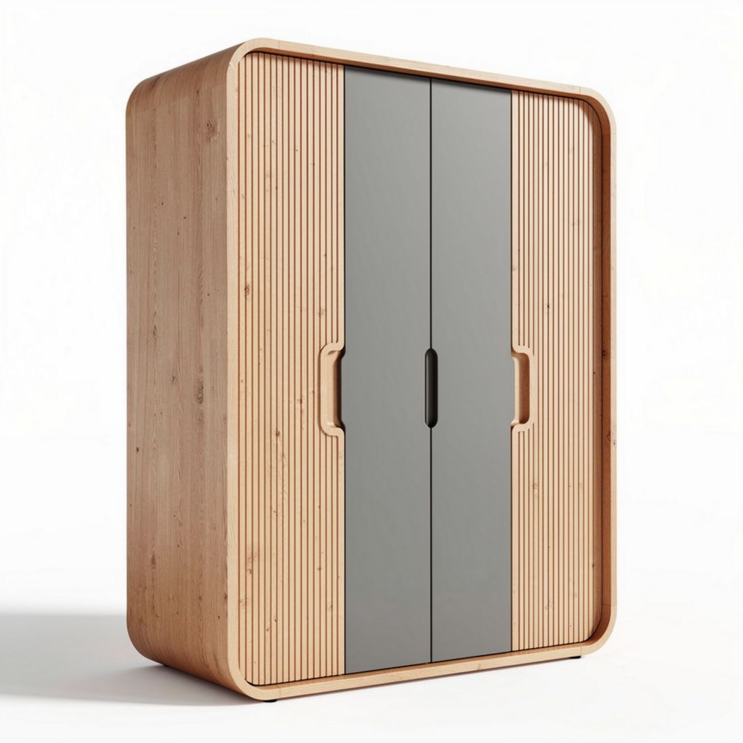 Armoire en bois de bambou avec portes grises dimensions 120 x 80 x 200cm