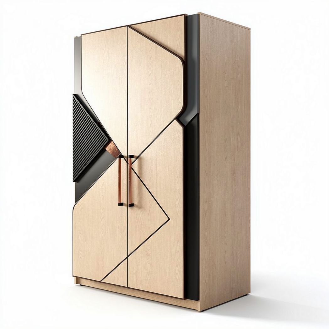 Armoire en bois avec façades géométriques noir et beige 60 x 40 x 130cm