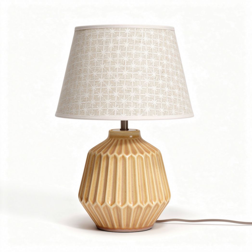 Lampe de table en céramique beige avec abat-jour en tissu 15 x 15 x 25cm