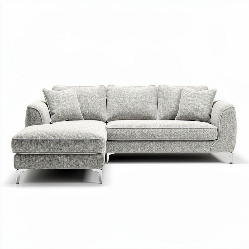 Canapés d'angle en tissu gris clair avec coussins inclus 200 x 90 x 85cm