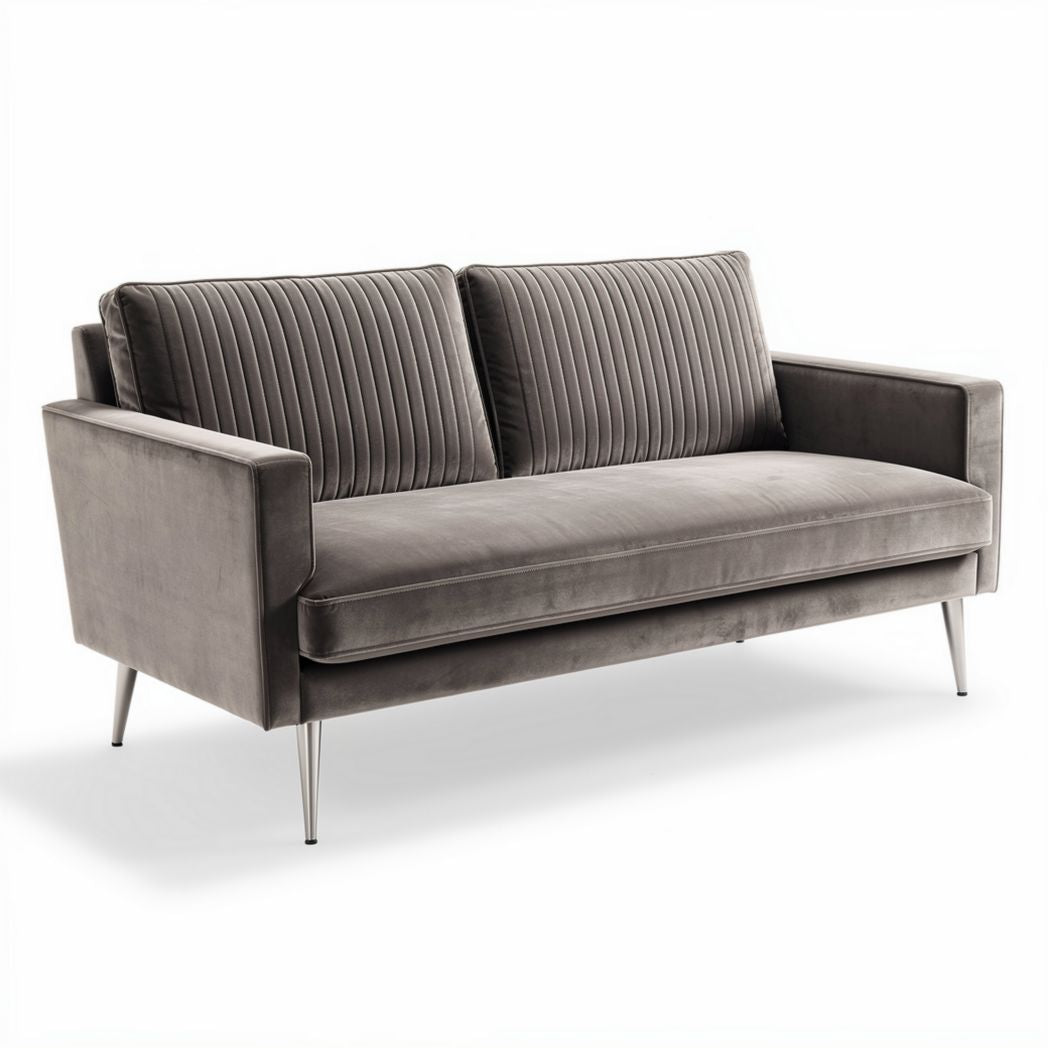 Canapé en velours gris avec motifs matelassés 200 x 90 x 85cm