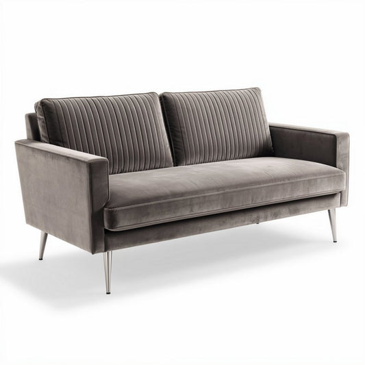 Canapé en velours gris avec motifs matelassés 200 x 90 x 85cm