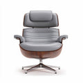 Fauteuil en cuir gris avec base en bois et structure en métal dimensions 75 x 80 x 100cm