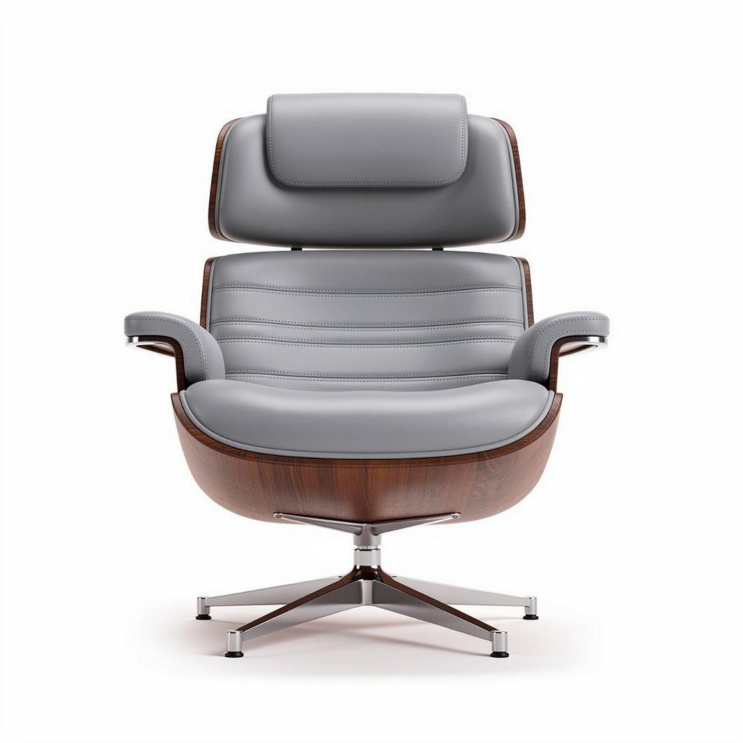 Fauteuil en cuir gris avec base en bois et structure en métal dimensions 75 x 80 x 100cm