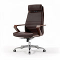 Chaise de bureau ergonomique en cuir marron avec accoudoirs et hauteur réglable 50 x 60 x 110cm